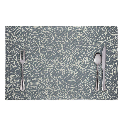White And Grey Western Floral Print Placemat