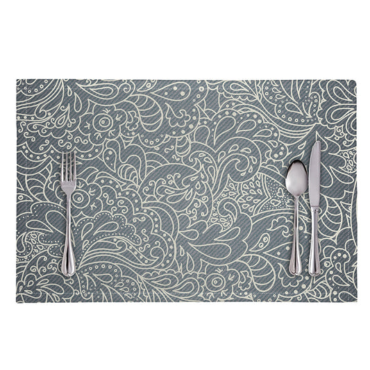 White And Grey Western Floral Print Placemat