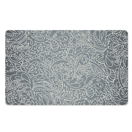 White And Grey Western Floral Print Polyester Doormat