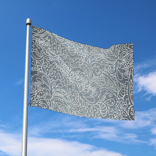 White And Grey Western Floral Print Polyester Flag