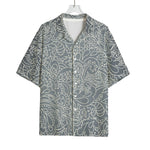 White And Grey Western Floral Print Rayon Hawaiian Shirt