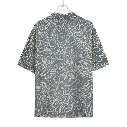 White And Grey Western Floral Print Rayon Hawaiian Shirt