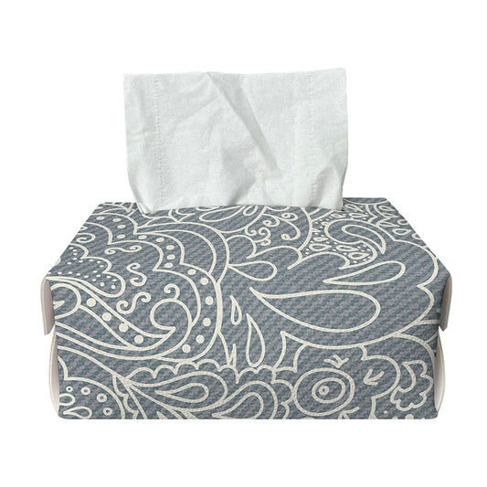 White And Grey Western Floral Print Rectangle Tissue Box Cover