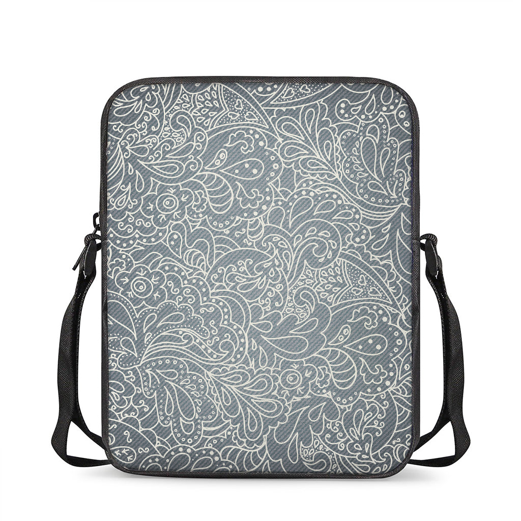 White And Grey Western Floral Print Rectangular Crossbody Bag