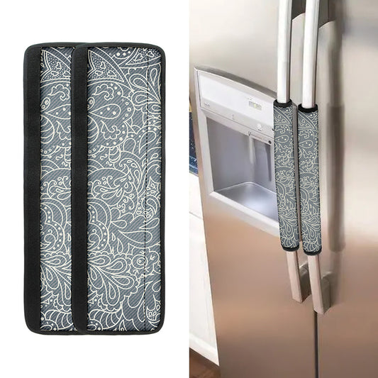 White And Grey Western Floral Print Refrigerator Handle Covers