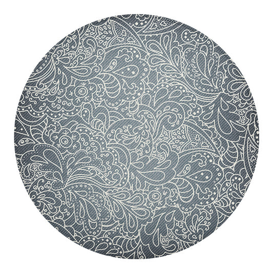 White And Grey Western Floral Print Round Blanket