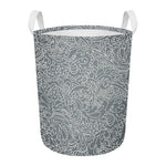 White And Grey Western Floral Print Round Laundry Basket