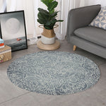 White And Grey Western Floral Print Round Rug