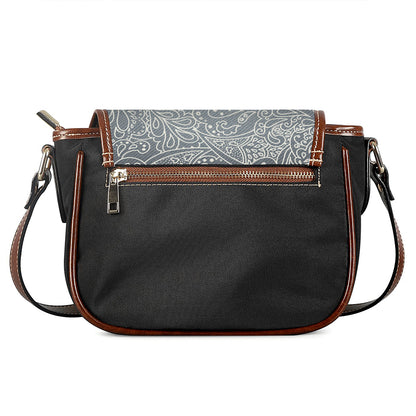 White And Grey Western Floral Print Saddle Bag