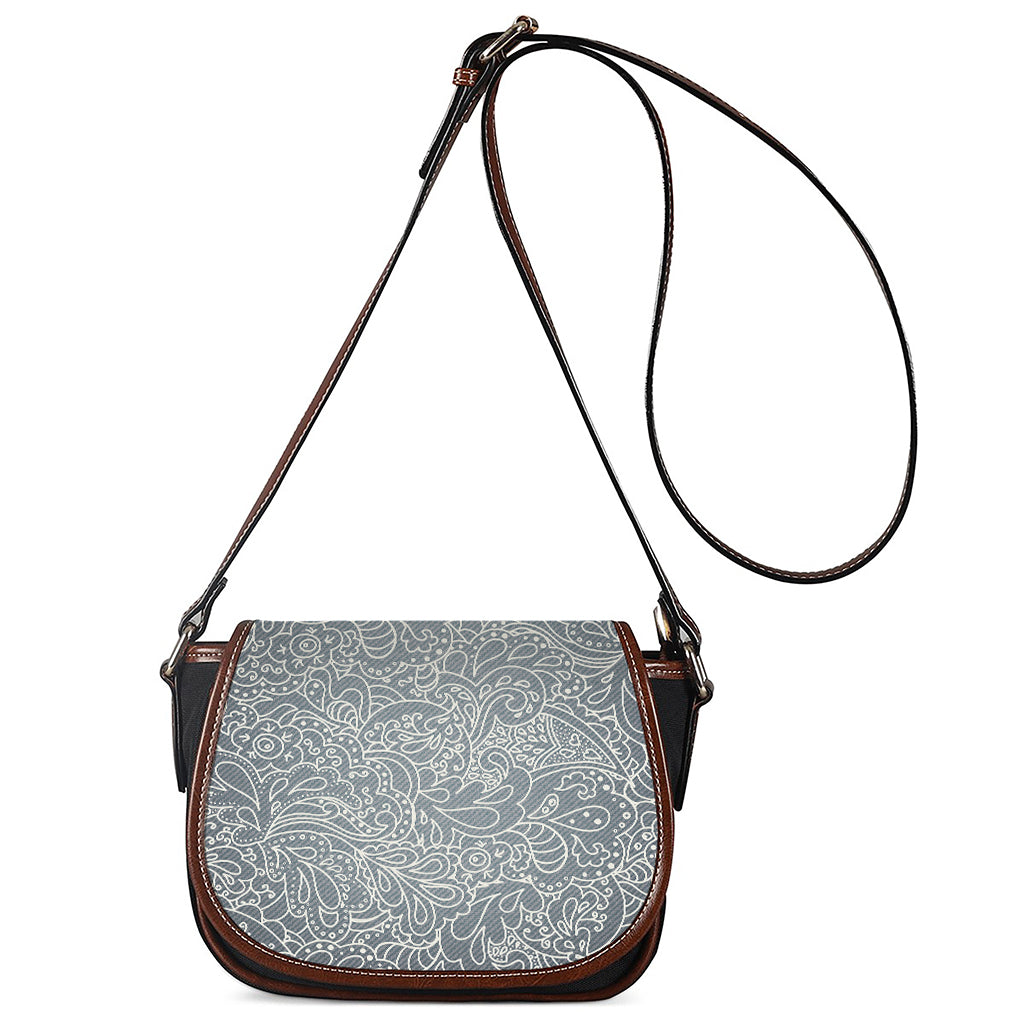 White And Grey Western Floral Print Saddle Bag