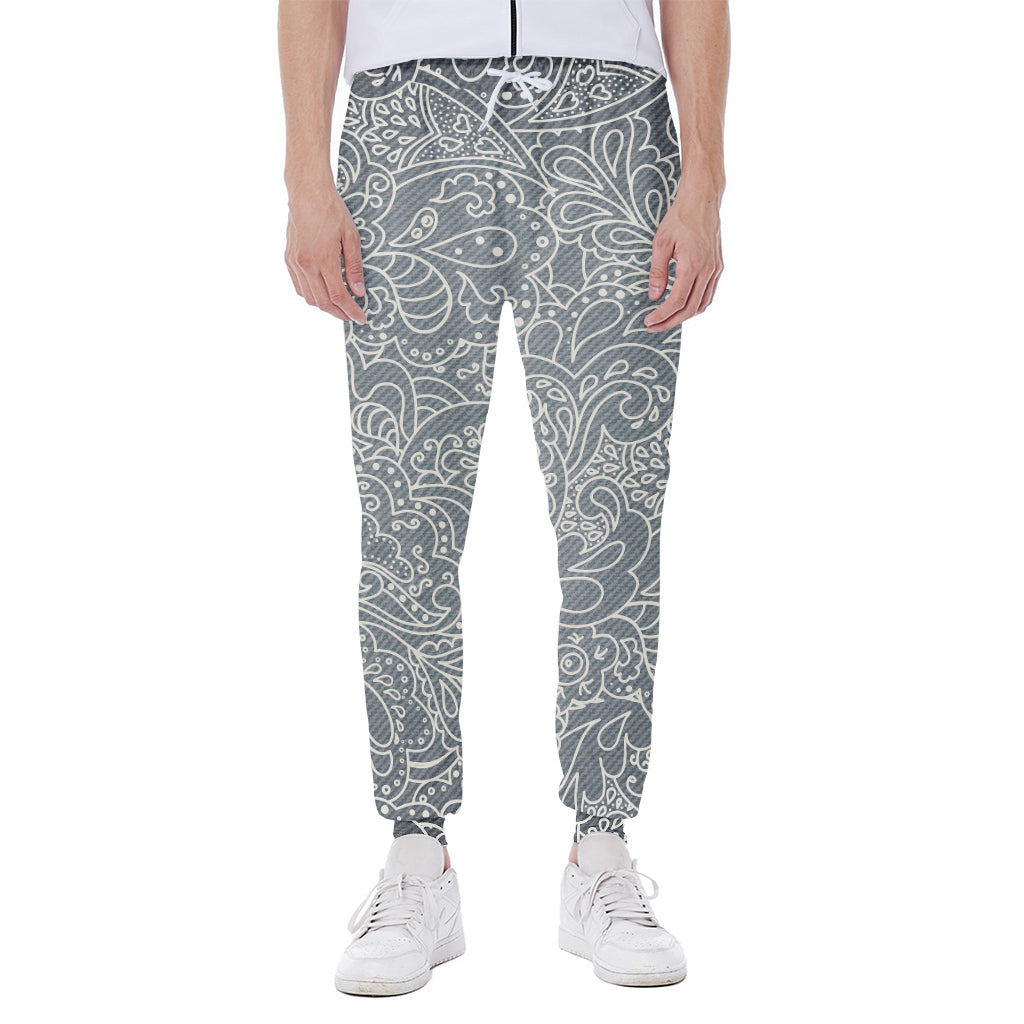White And Grey Western Floral Print Scuba Joggers