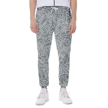 White And Grey Western Floral Print Scuba Joggers