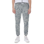 White And Grey Western Floral Print Scuba Joggers