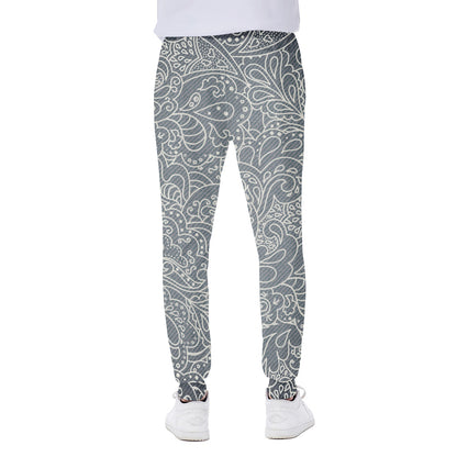 White And Grey Western Floral Print Scuba Joggers