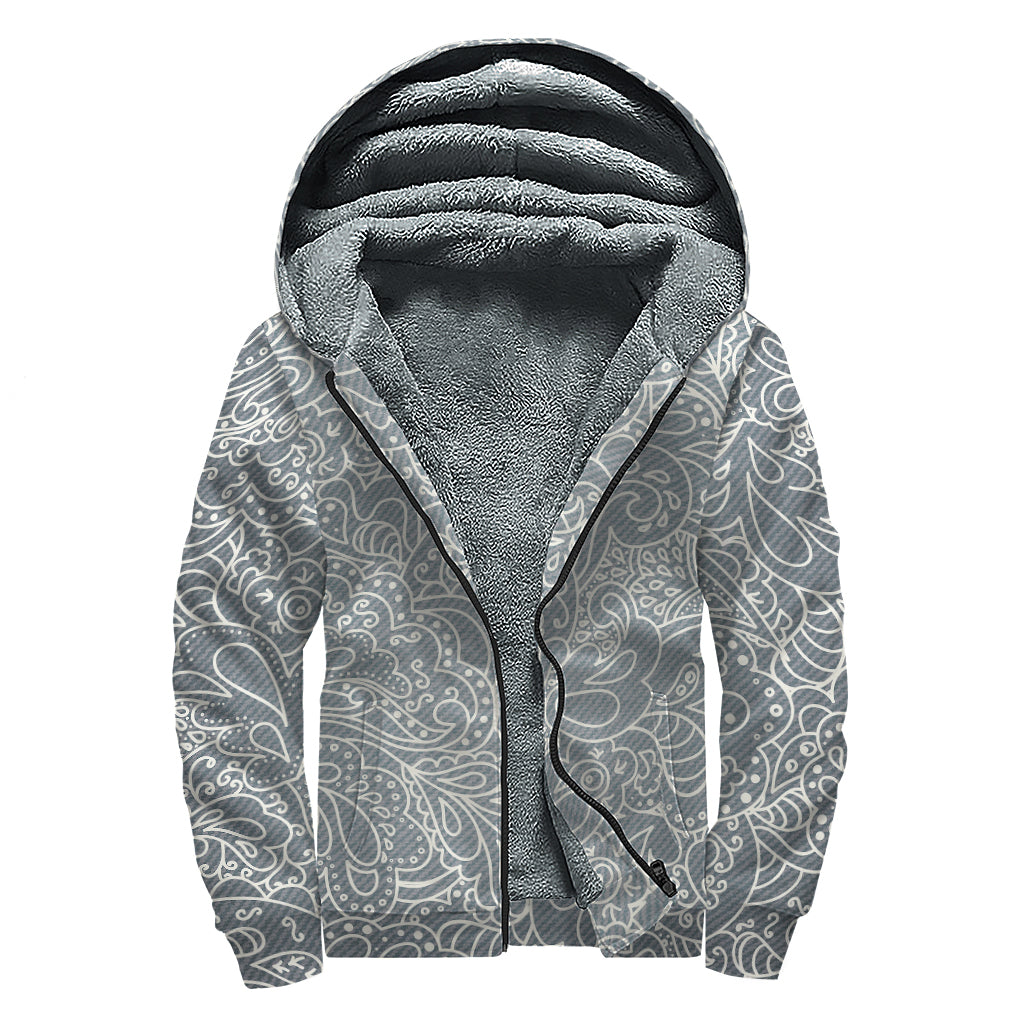 White And Grey Western Floral Print Sherpa Lined Zip Up Hoodie