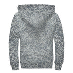White And Grey Western Floral Print Sherpa Lined Zip Up Hoodie