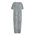 White And Grey Western Floral Print Short Sleeve Long Nightdress