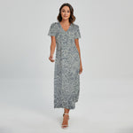 White And Grey Western Floral Print Short Sleeve Maxi Dress