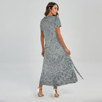 White And Grey Western Floral Print Short Sleeve Maxi Dress