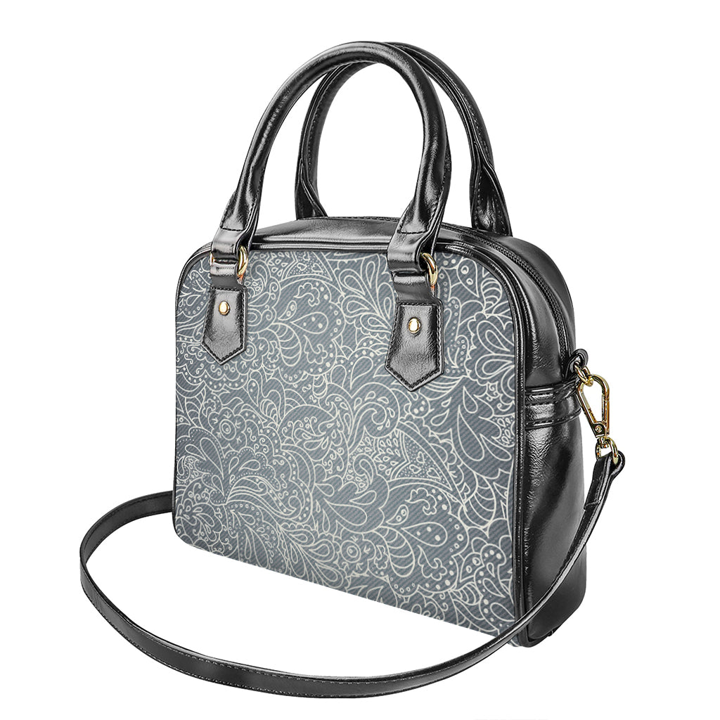 White And Grey Western Floral Print Shoulder Handbag