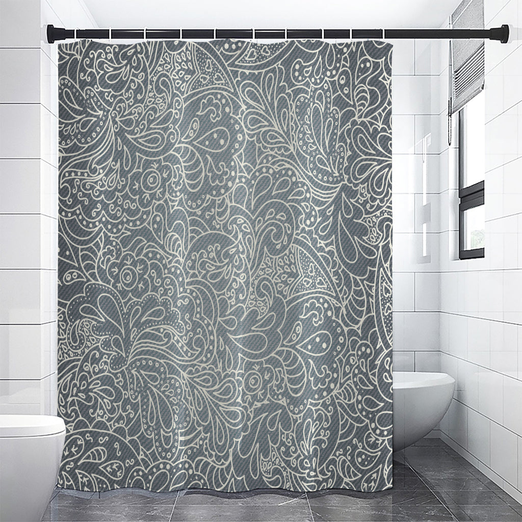 White And Grey Western Floral Print Shower Curtain