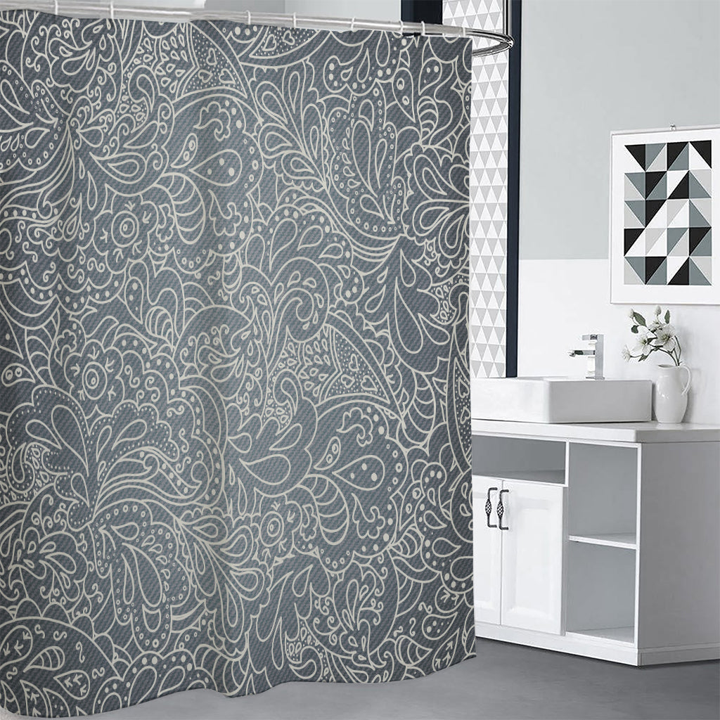 White And Grey Western Floral Print Shower Curtain