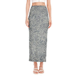 White And Grey Western Floral Print Side Slit Maxi Skirt