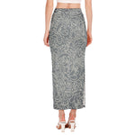 White And Grey Western Floral Print Side Slit Maxi Skirt