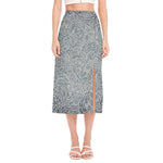 White And Grey Western Floral Print Side Slit Midi Skirt