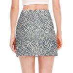 White And Grey Western Floral Print Side Slit Mini Skirt