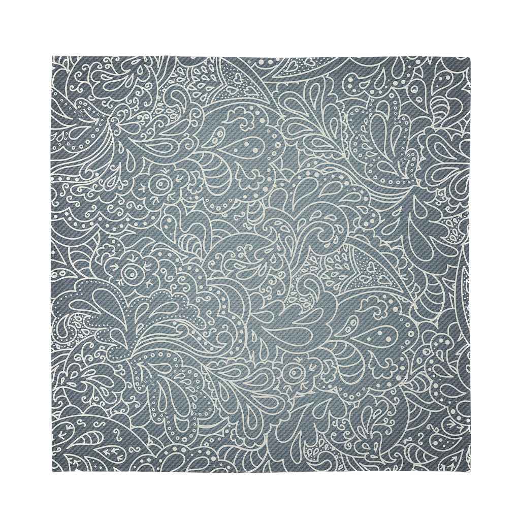 White And Grey Western Floral Print Silk Bandana
