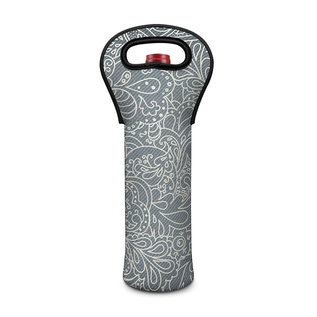 White And Grey Western Floral Print Single Neoprene Wine Tote