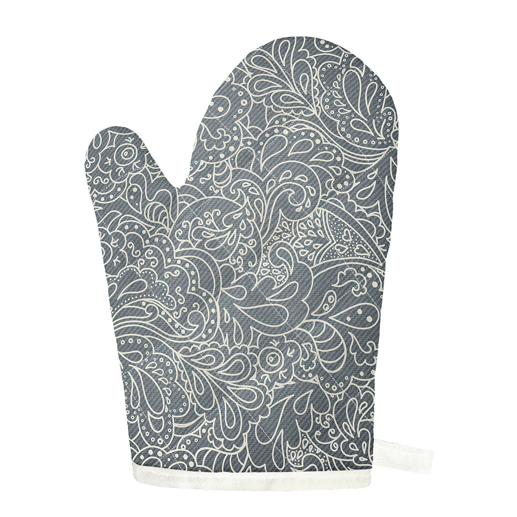 White And Grey Western Floral Print Single Oven Mitt