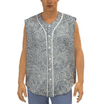 White And Grey Western Floral Print Sleeveless Baseball Jersey