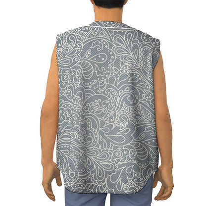 White And Grey Western Floral Print Sleeveless Baseball Jersey