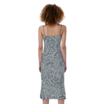 White And Grey Western Floral Print Slim Fit Midi Cami Dress