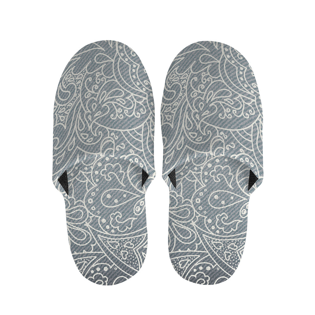 White And Grey Western Floral Print Slippers