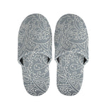 White And Grey Western Floral Print Slippers