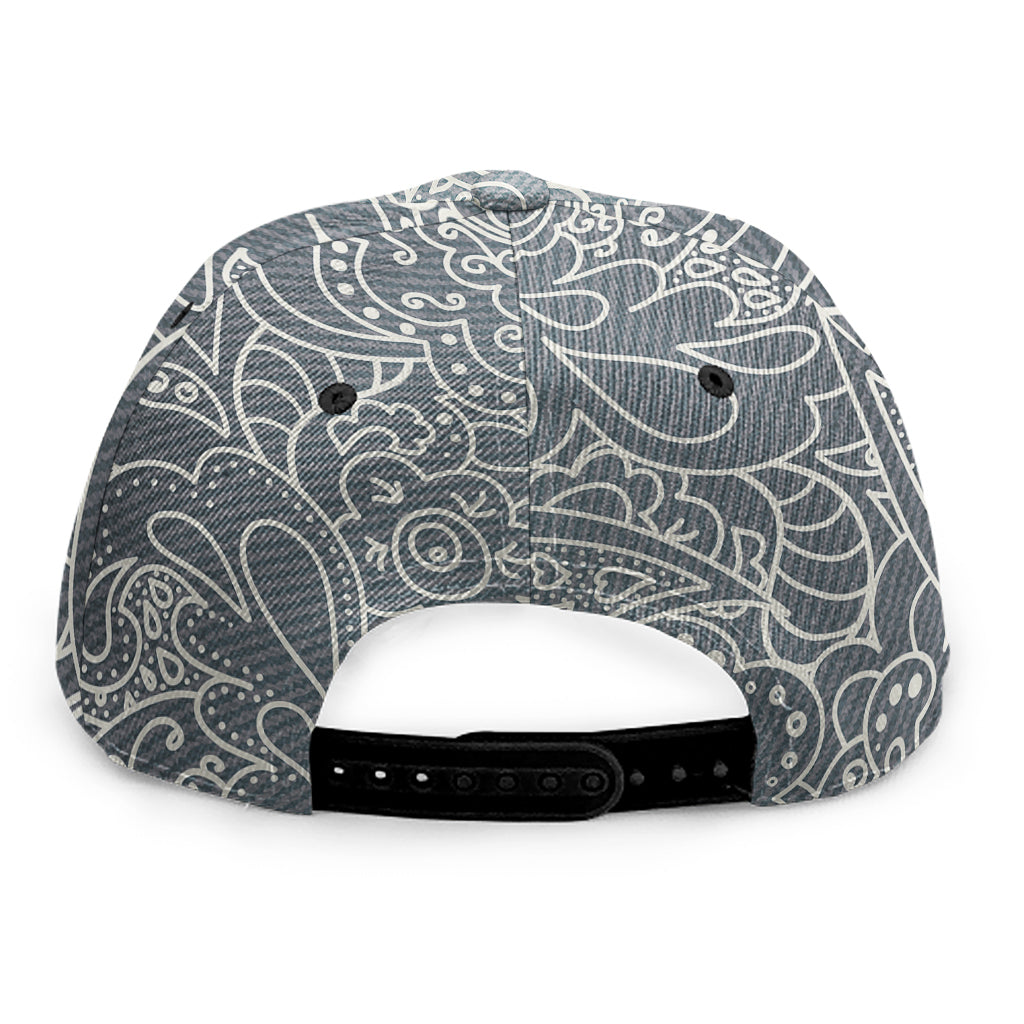 White And Grey Western Floral Print Snapback Cap