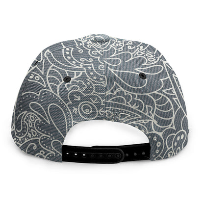 White And Grey Western Floral Print Snapback Cap