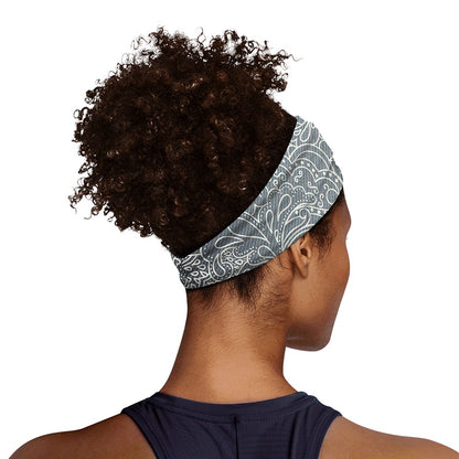 White And Grey Western Floral Print Sports Headband