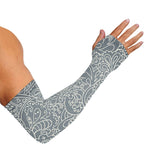 White And Grey Western Floral Print Sun Protection Arm Sleeves