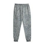 White And Grey Western Floral Print Sweatpants