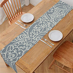 White And Grey Western Floral Print Table Runner