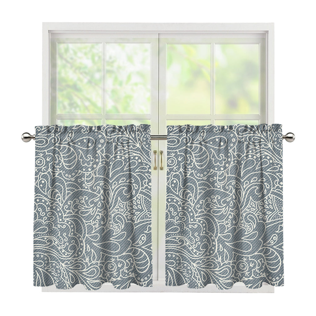 White And Grey Western Floral Print Tier Curtains