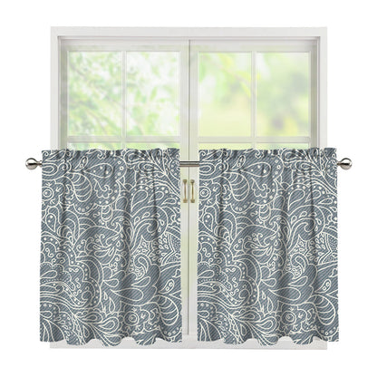 White And Grey Western Floral Print Tier Curtains