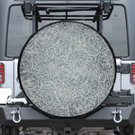 White And Grey Western Floral Print Tire Cover