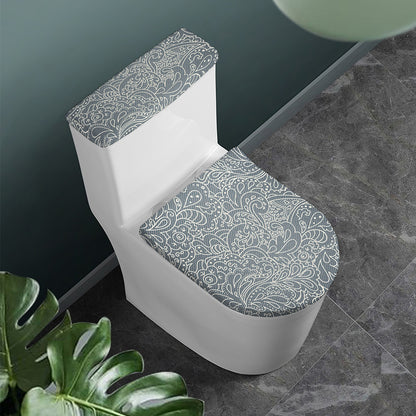 White And Grey Western Floral Print Toilet Lid And Tank Cover Set