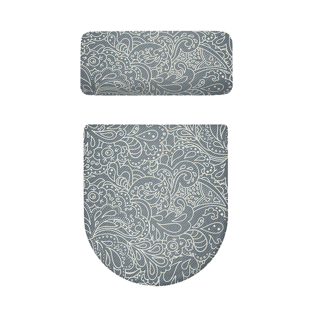 White And Grey Western Floral Print Toilet Lid And Tank Cover Set