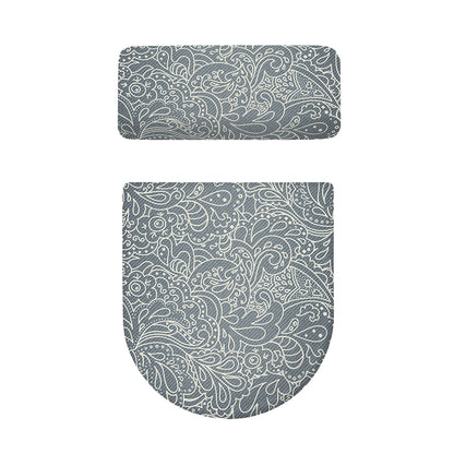 White And Grey Western Floral Print Toilet Lid And Tank Cover Set